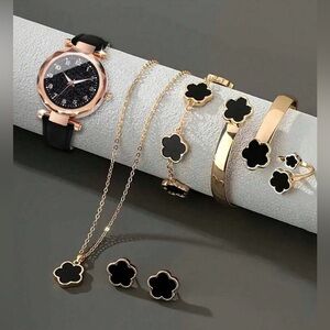 New Style Black Clover Jewelry Set Rose Gold 6 Pcs